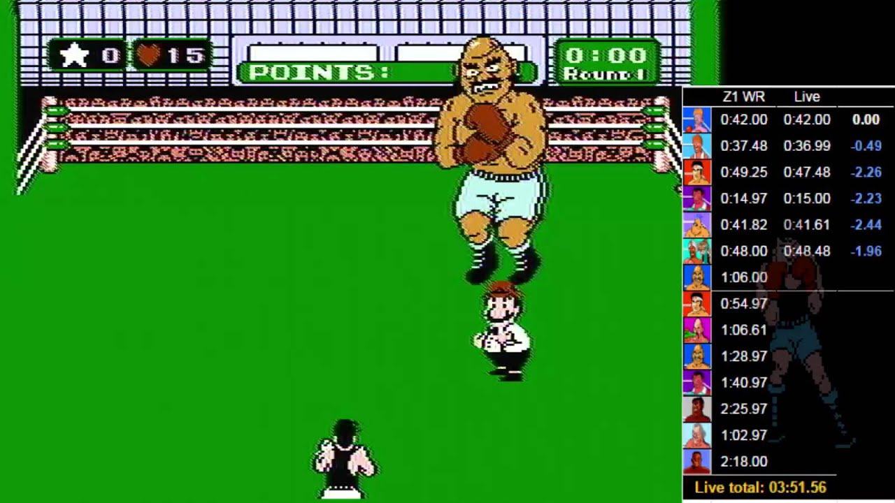 Mike Tyson's Punch Out speed run in 15:42.70 (Former WR)
