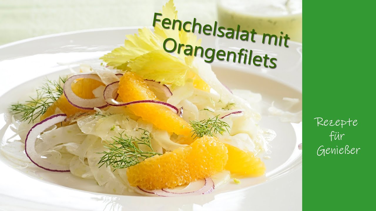 Fenchelsalat mit Orangenfilets, roten Zwiebeln und einem fruchtigen Dressing. Einfach/köstlich/vegan
