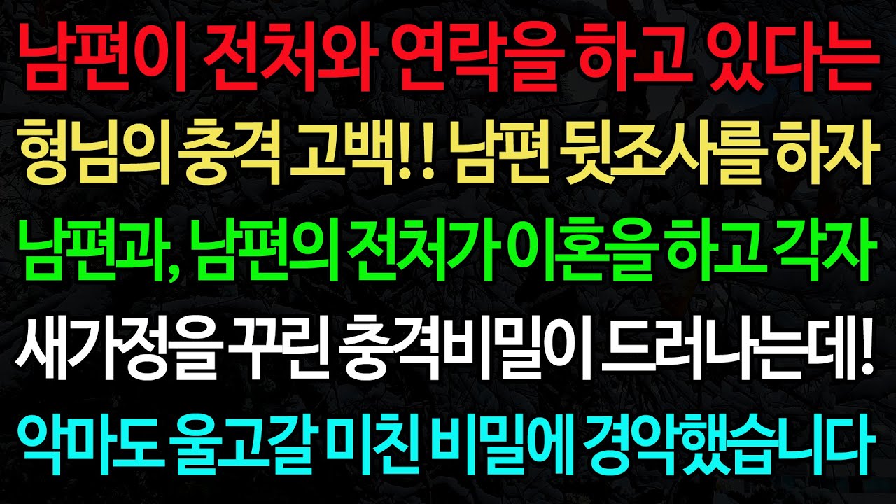 실화사연-남편이 전처와 연락을 하고 있다는 형님의 충격 고백!! 남편 뒷조사를 하자 남편과, 남편의 전처가 이혼을 하고 각자 /노후/사연/오디오북/인생이야기