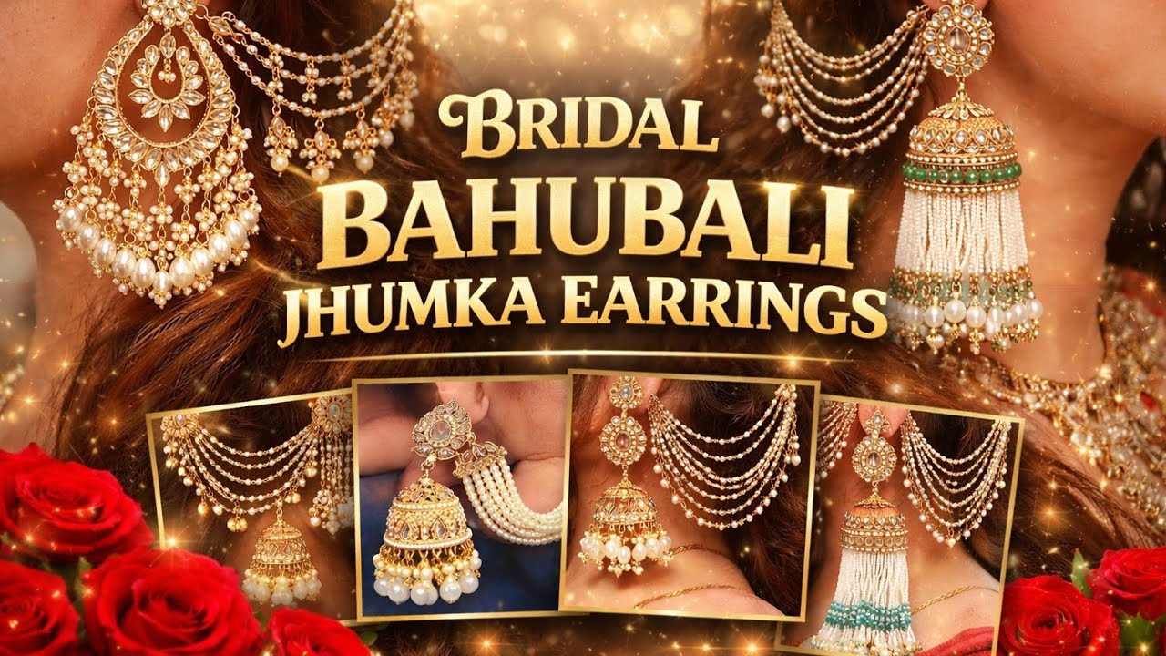 Glamorous Bridal Bahubali Jhumka Earrings Design/ Jhumka earrings with ear chain