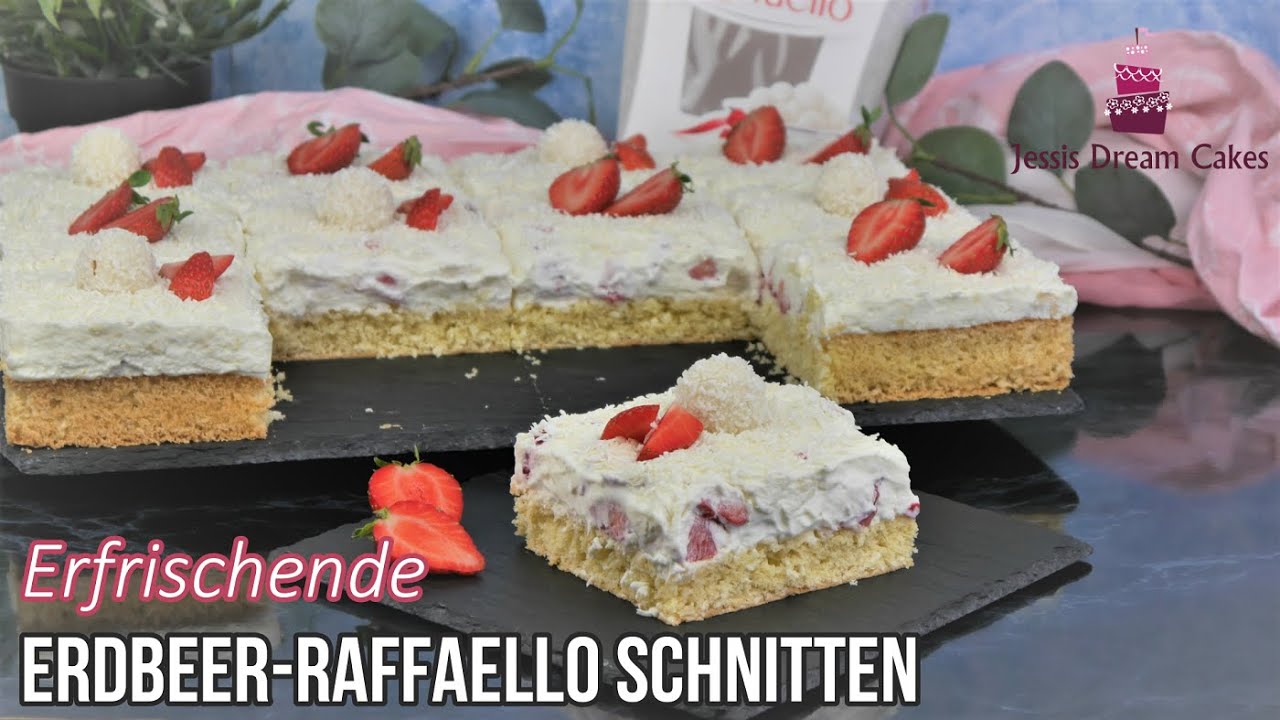 Erfrischende Erdbeer-Raffaello Schnitten🍓/Perfekt für warme Sommertage!