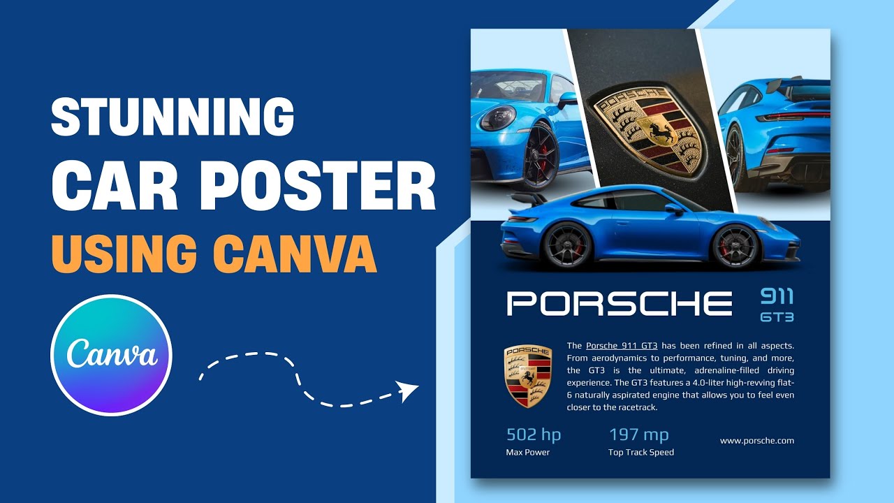 How to Design a Stunning Porsche Car Poster Using Canva | Modern Car Poster Design