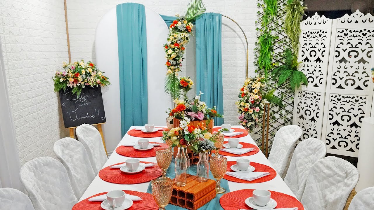Ideia FÁCIL e BARATA para Chá de Mulheres 💗 | Painel Floral + Mesa Encantadora