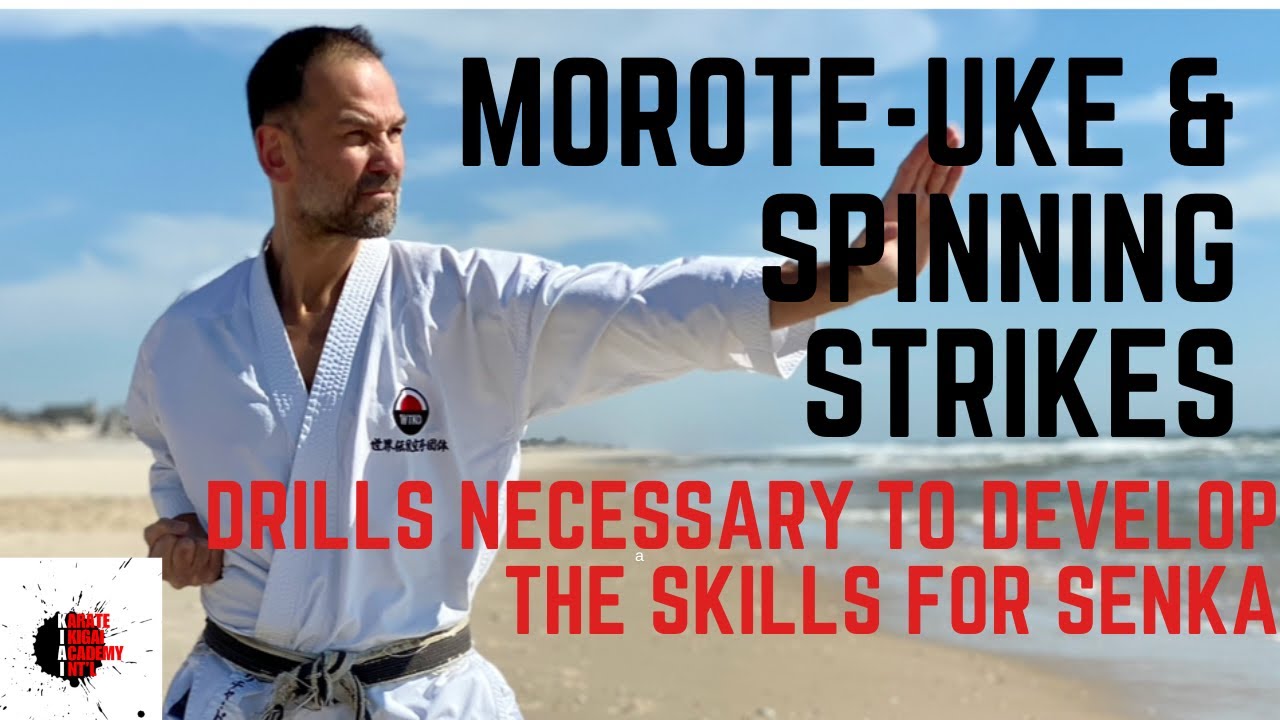Morote-uke variations, spinning strikes and blocks from the kata Senka. https://KIAI.passion.io