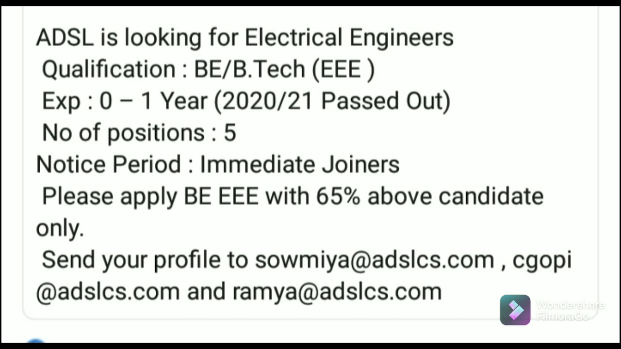 ADSL Electrical Engineers Jobs latest pass-out Students 16 December 2021