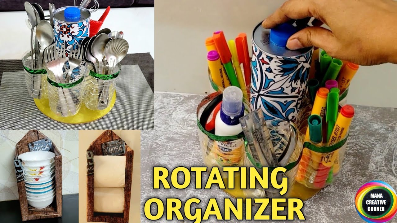2 DIY Low Cost Organizer Ideas from waste plastic bottles | DIY Rotating Organizer |  craft 💡