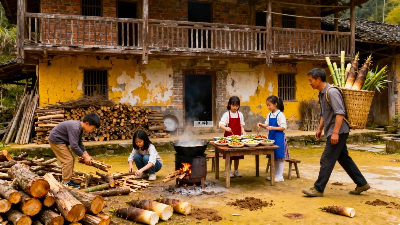 【一家六口隐居深山】懂事的女儿心疼父亲辛苦劳作，早早做好饭菜等待爸爸回家，还贴心照顾年幼的弟弟妹妹#农村生活 #山区