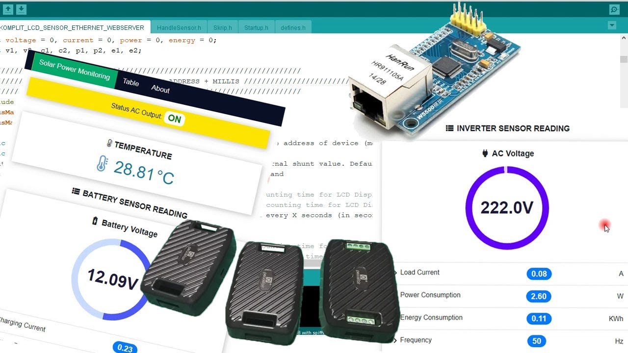 ESP32 - Solar Power Monitoring 2 PZEM-017 PZEM-004T Via Websocket Server | Ethernet W5500 | Arduino