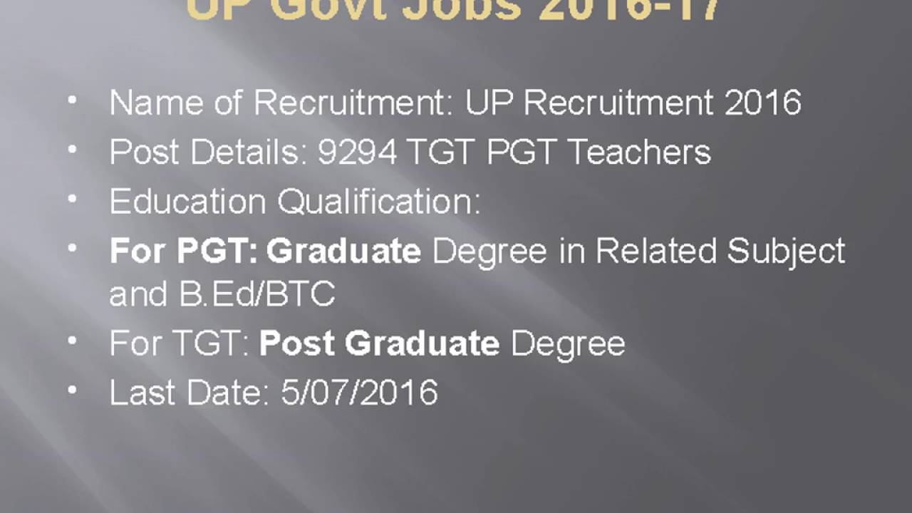 Government jobs in UP July Month, UP Government Jobs 2016-17
