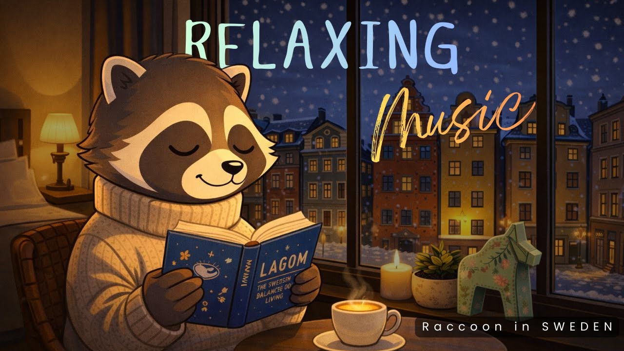 Winter Cozy Night Music.  Raccoon  in Sweden - music to Relax,  Work and Study