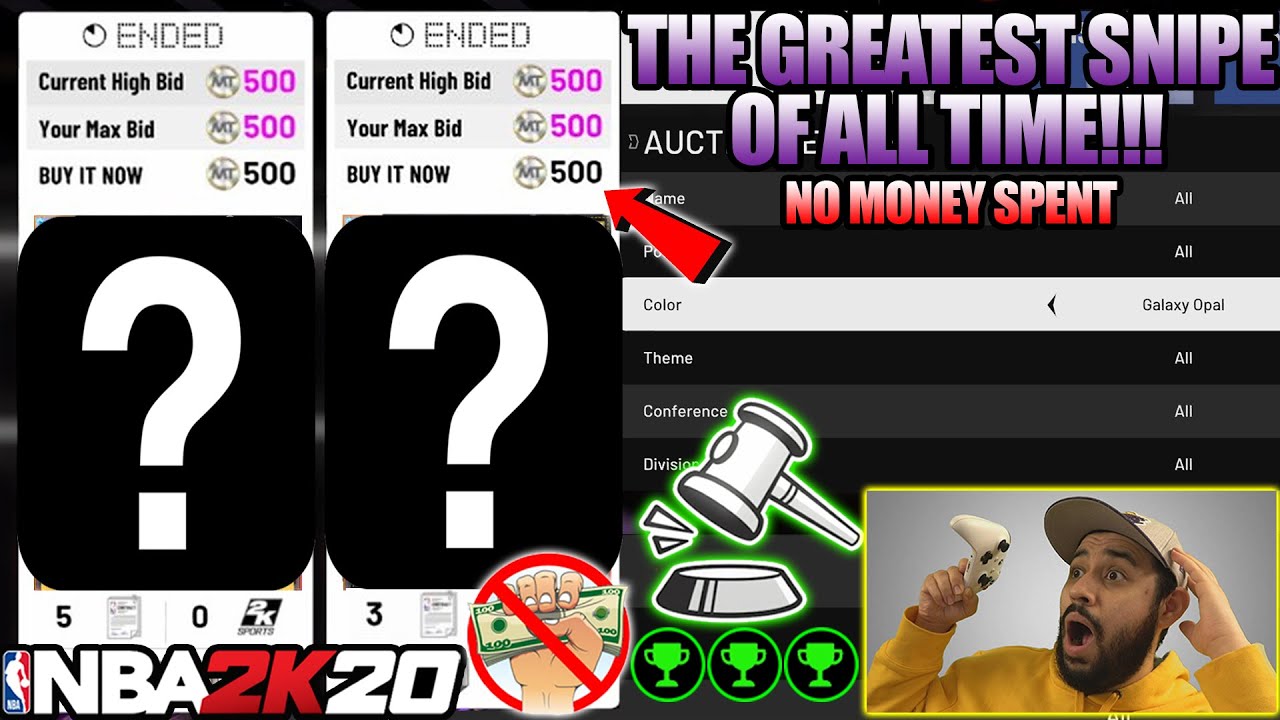 THE GREATEST GALAXY OPAL SNIPE OF ALL TIME FOR 500 MT ON THE NO MONEY SPENT SQUAD IN NBA 2K20 MYTEAM