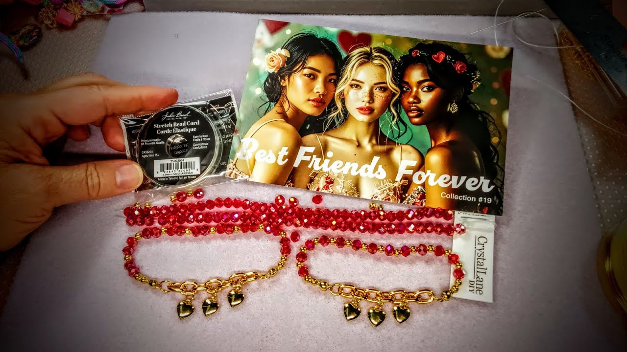 Red Crystal Stretch Bracelet Tutorial with John Bead Curiosities Box Best Friends Forever 