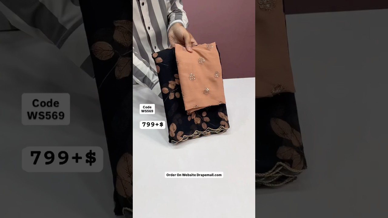 Дизайнерское шифоновое сари с набивным рисунком и вышивкой #дизайнерсари #шифонсари