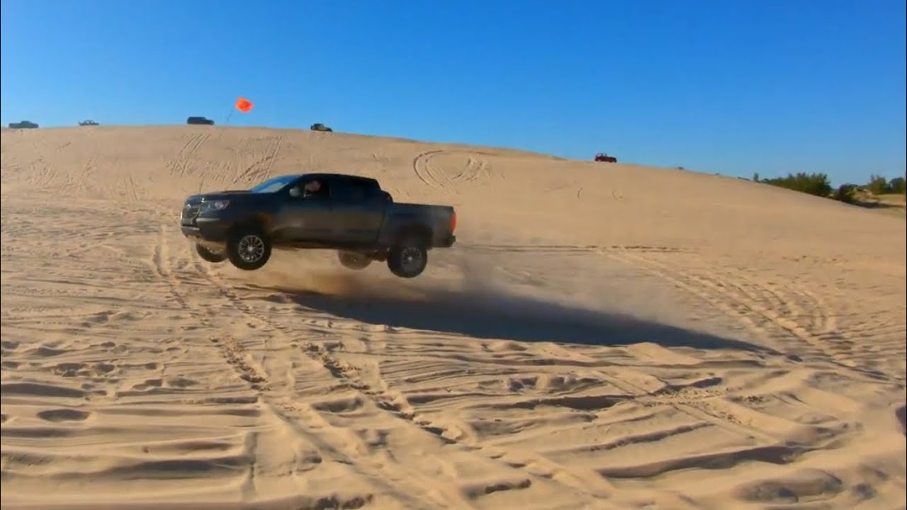 Jumping our ten ZR2s at Silver Lake Dunes