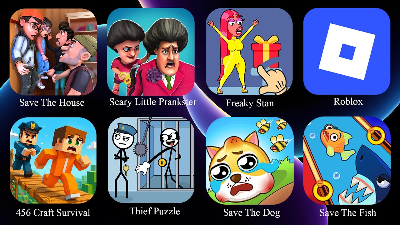 Save The House, 456 Craft Survival, Save The Fish, Thief Puzzle, Scary Little Prankster