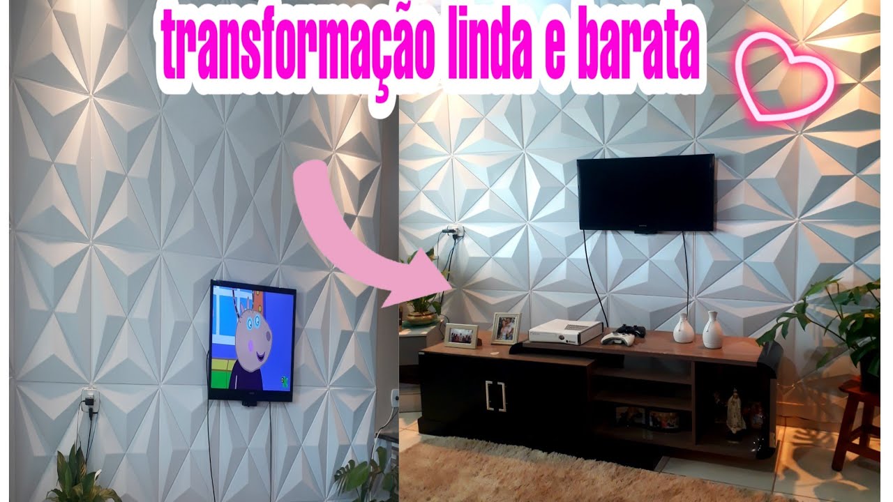 TRASFORMEI A PAREDE DA SALA COM PLACAS 3D DE PVC PAREDE DE LUXO💫GASTANDO BEM POUCO