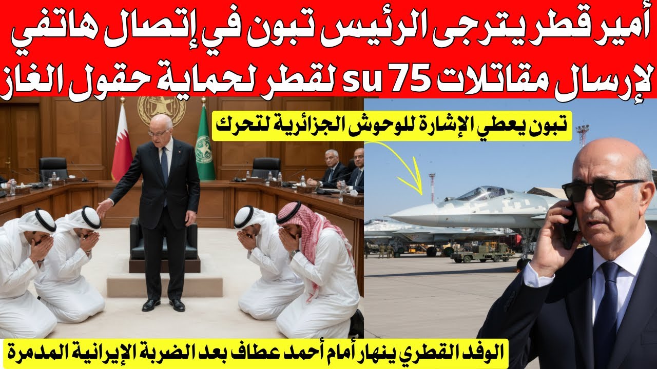 أمير قطر يترجى الرئيس تبون في إتصال هاتفي لإرسال مقاتلات su 57 لقطر لحماية حقول الغاز ، تبون خلطها 