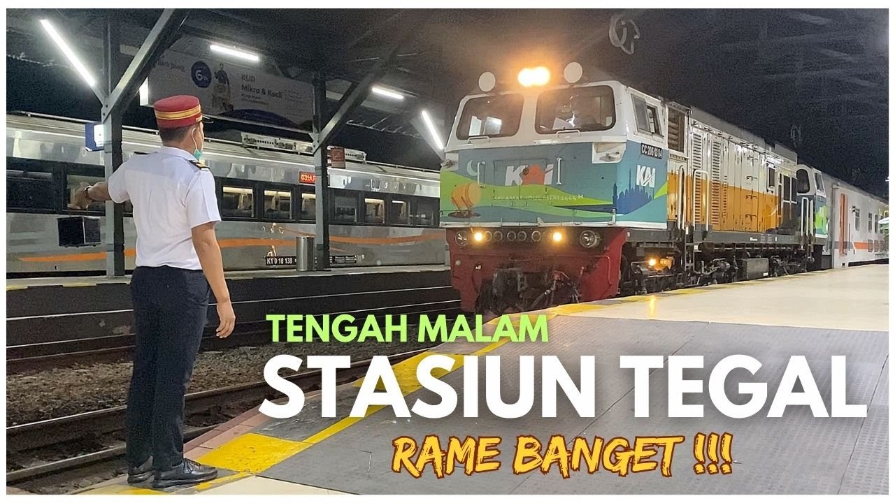 KUMPULAN SEMBOYAN 40 dan 41 KERETA API ELIT DI STASIUN TEGAL, MALAM-MALAM MAKIN RAME BANGET!!