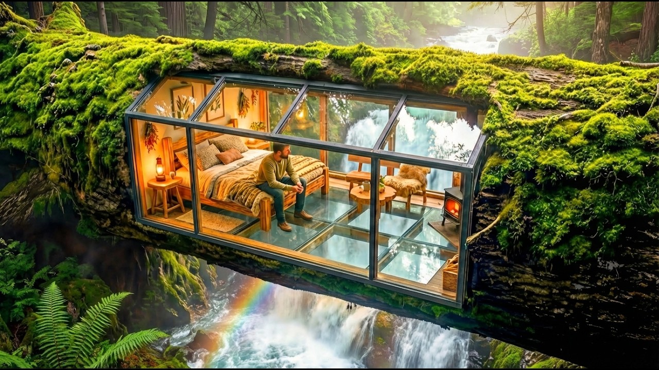 I Built a Secret Room Inside a Tree Over a Waterfall (Full ASMR Build)