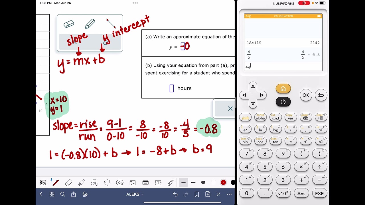 ALEKS: Approximating the equation of a line of best fit and making predictions