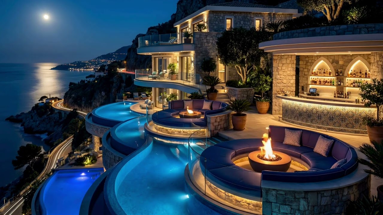 "Mediterranean Chillout Lounge" | "Luxury Cliffside Night" | "Moonlit Ocean Ambience"