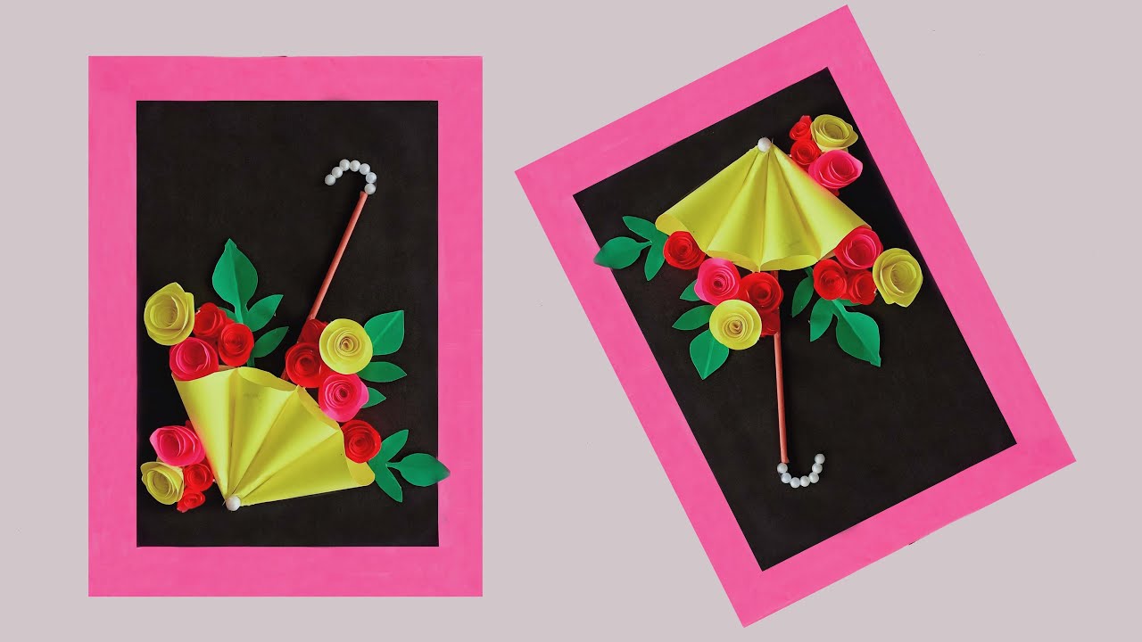 Paper Umbrella with Flowers - wall hanging ideas + diy room decor - craft with marzia komal