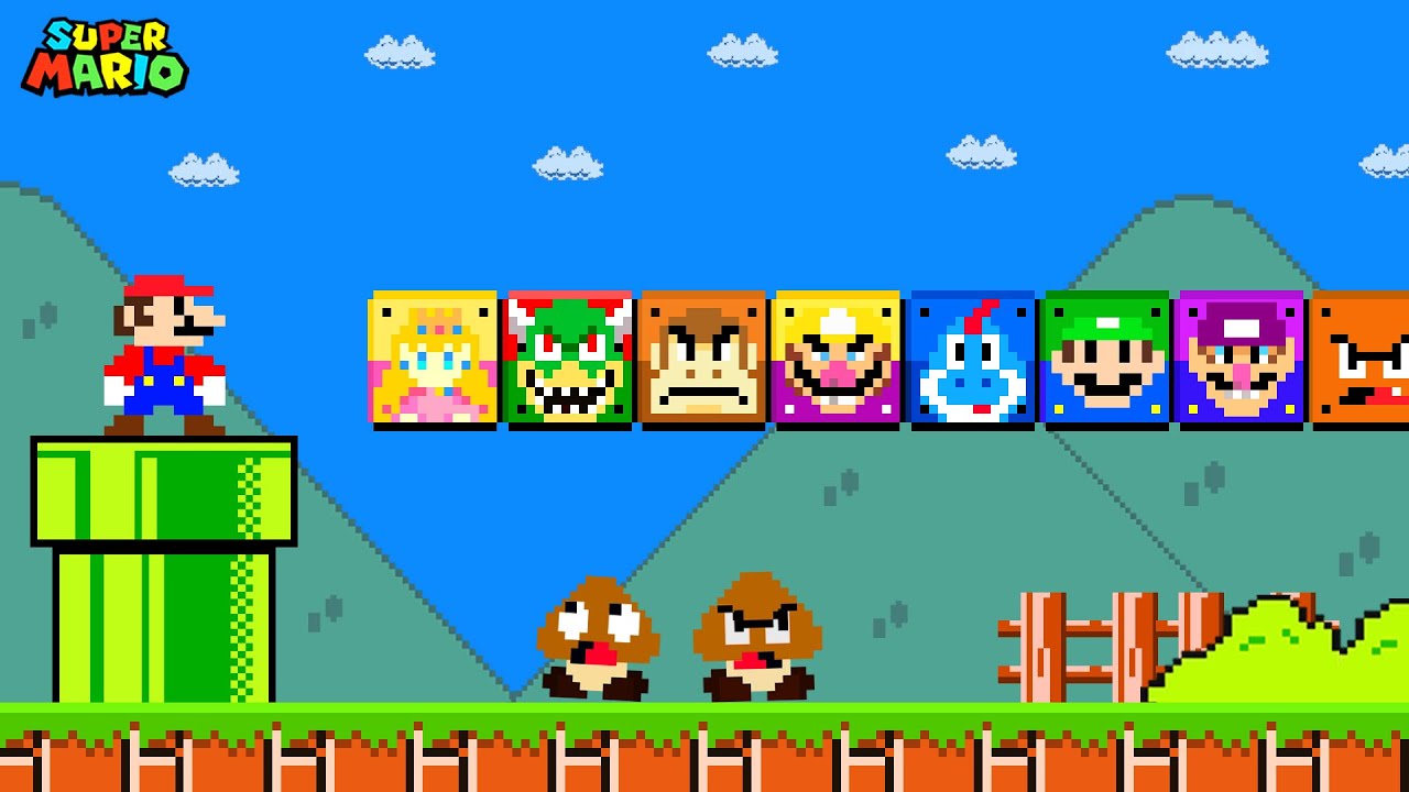 Super Mario Bros. but there are MORE Custom Item Blocks All Characters..