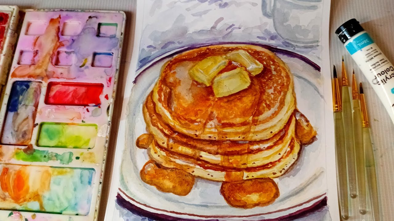 Watercolor Painting of Buttermilk Pancakes - Satisfying Art 🍃