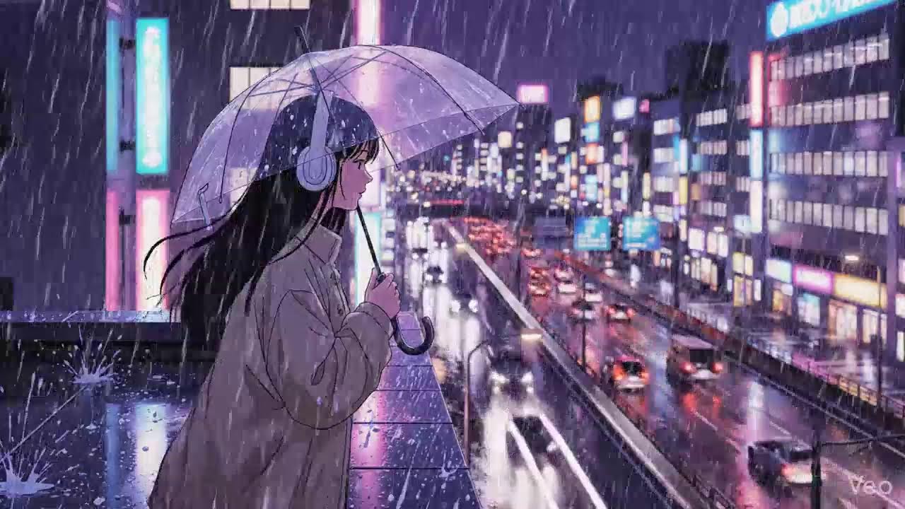 Rainy Night ASMR 🌧️ Neon Japan Lofi Chillhop