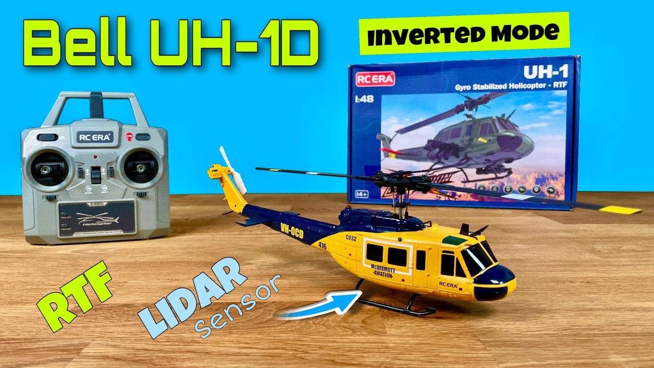 RC Era C032 blau/gelb Bell UH-1 | RC Einsteigerhubschrauber mit LIDAR und Höhensensor und Rückenflug