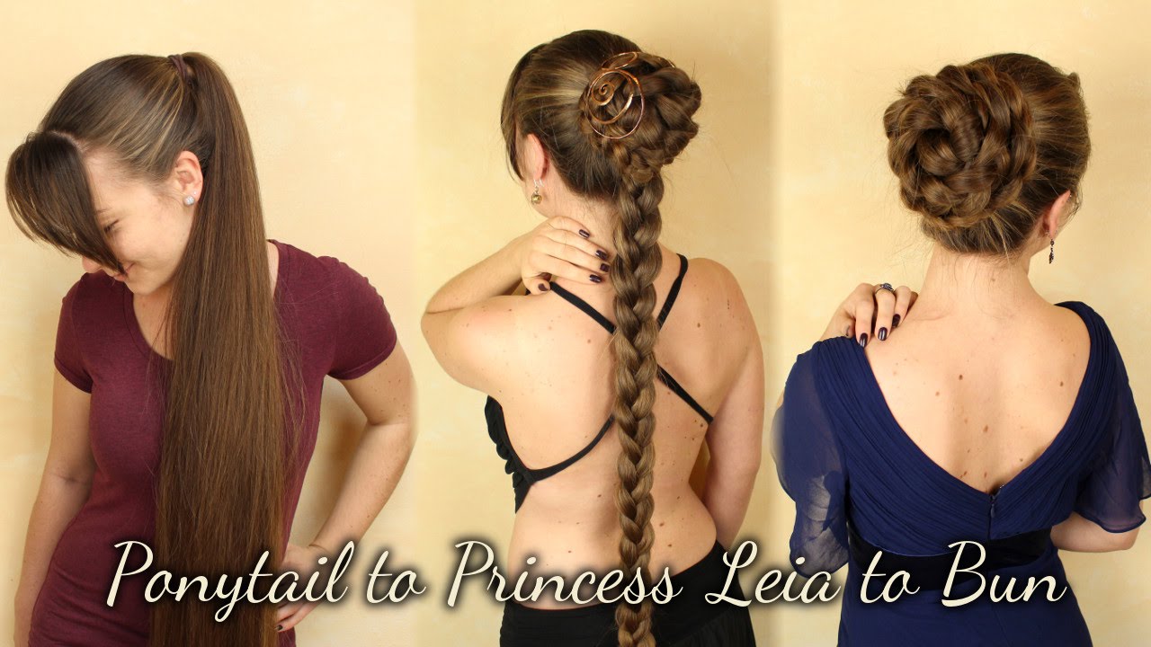 High Ponytail to Princess Leia hair to elegant bun