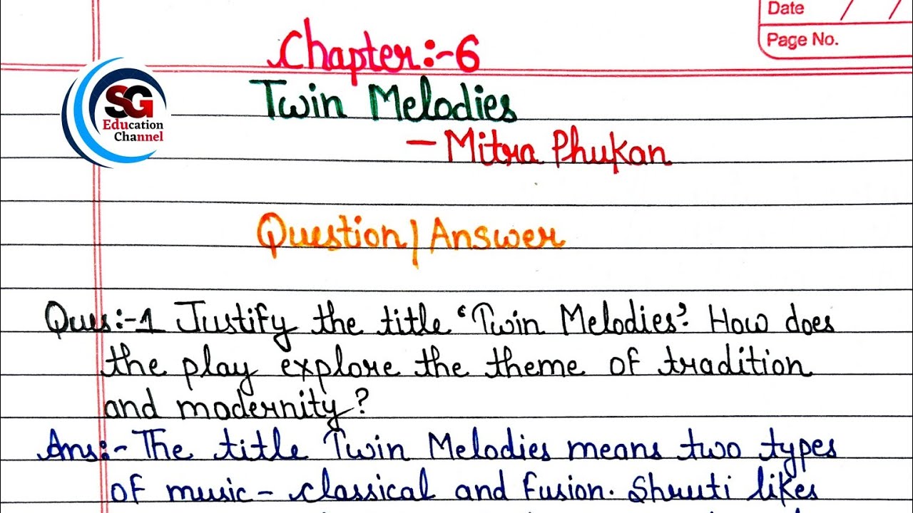 Chapter : 6 Twin Melodies Question Answer | Class 9th English Kaveri | SG Education Channel