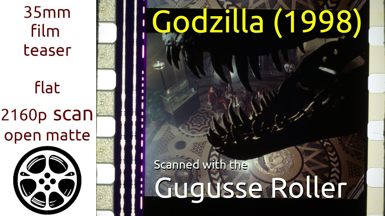 Godzilla (1998) 35mm film teaser trailer, flat open matte, 2160p