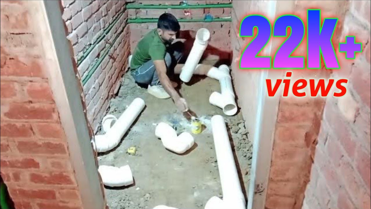 An easy way to lay a washroom sewage pipeline#construction #plumber