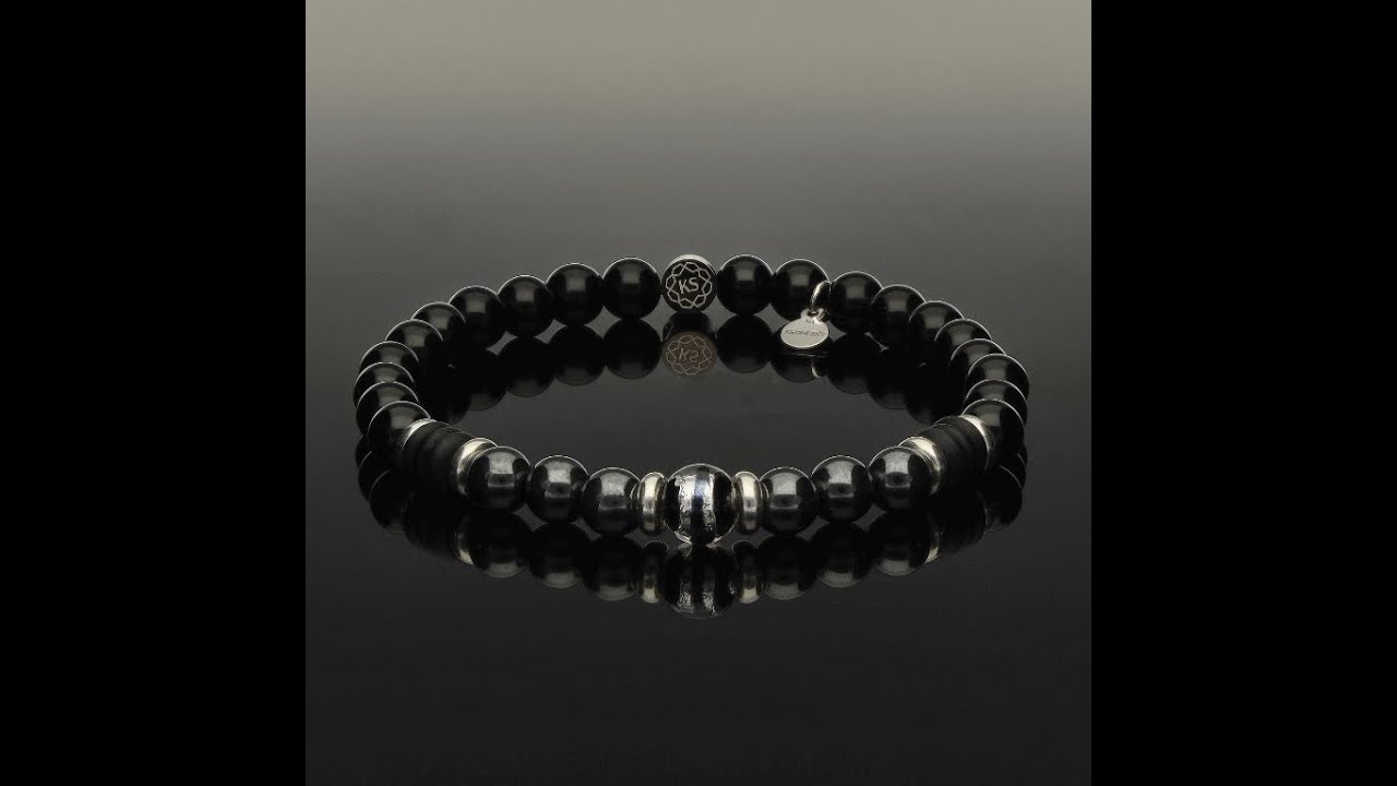 KEONI SKY | Armband mit Murano-Glas, 925 Silber, Onyx & H&auml;matit