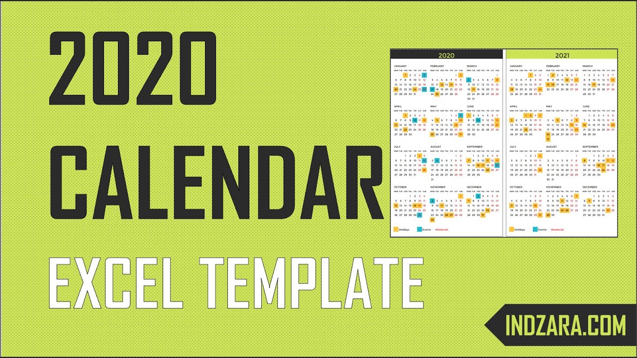 2020  Excel Calendar Template - Free Download - 20 Calendar Designs
