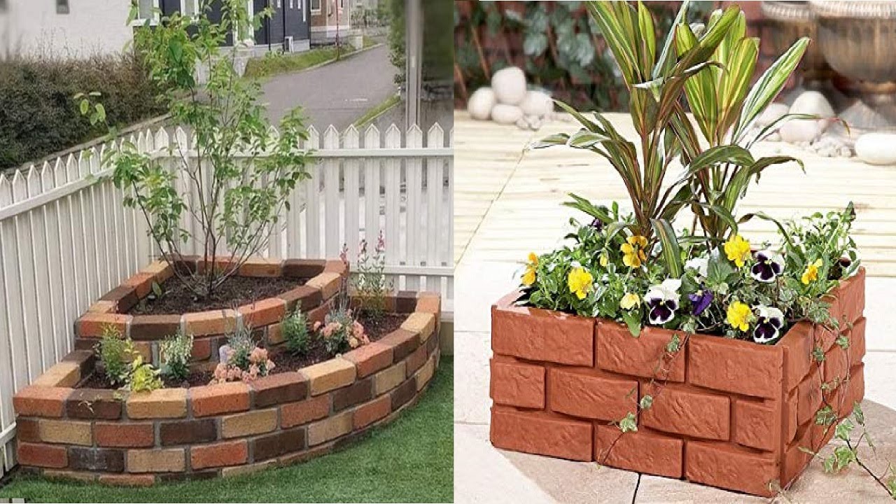 Diseños de jardines con ladrillos rojos y decoración con Block Hueco y plantas 🌷 🌱