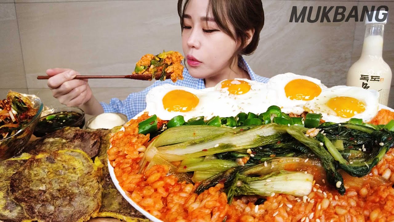 SUB) 열무 듬뿍 올린 열무비빔밥 💛 한우 육전에 막걸리까지 먹방 RADISH KIMCH BIBIMBAP BEEF PANCAKE REAL SOUND ASMR MUKBANG
