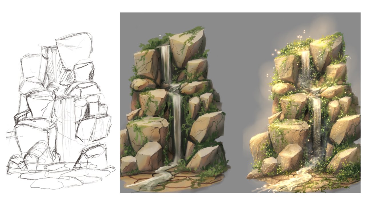 Painting a Magical Fantasy Waterfall in Procreate | Step by Step iPad Painting Video Tutorial