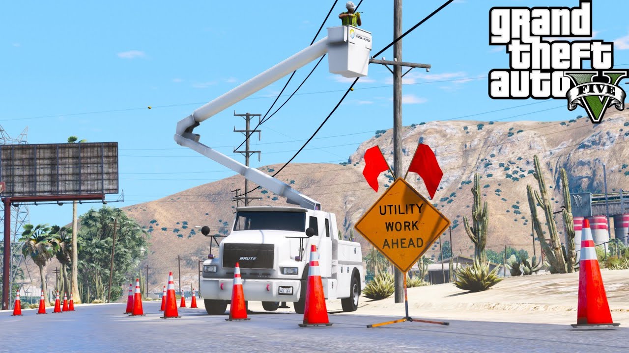GTA 5 Mods - New Working Construction Bucket Truck - Utility Truck Interaction