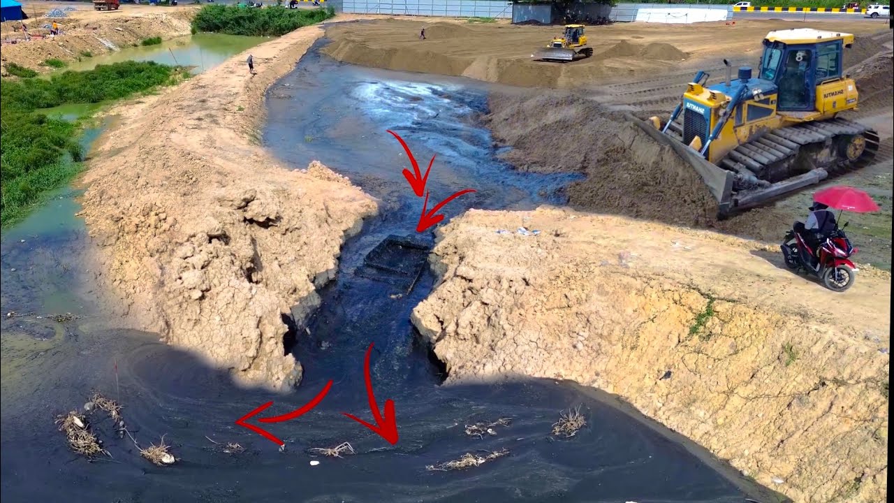 Nearly Complete Moving Dirt Out By Powerful SHANTUI DH17c2 Dozer Fill Deep Mud Pond with Sand