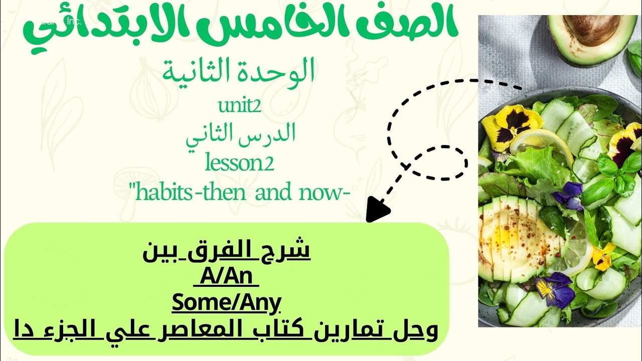 انجليزي/سنة خامسة ابتدائي/الوحدة الثانية unit2/ الدرس الثاني/شرح some_Any/A_An/حل من كتاب المعاصر 