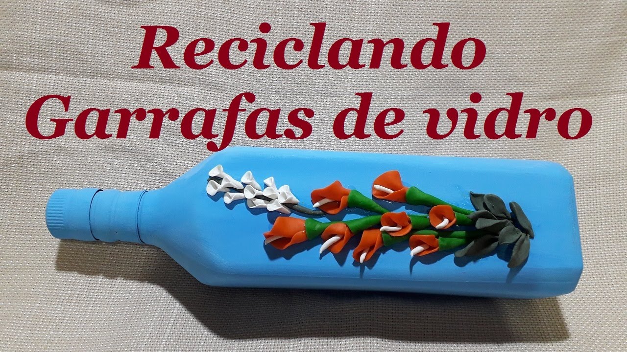 GARRAFA DECORADA COM FLORES DE MASSA DE BISCUIT (PORCELANA FRIA) @luci buzo