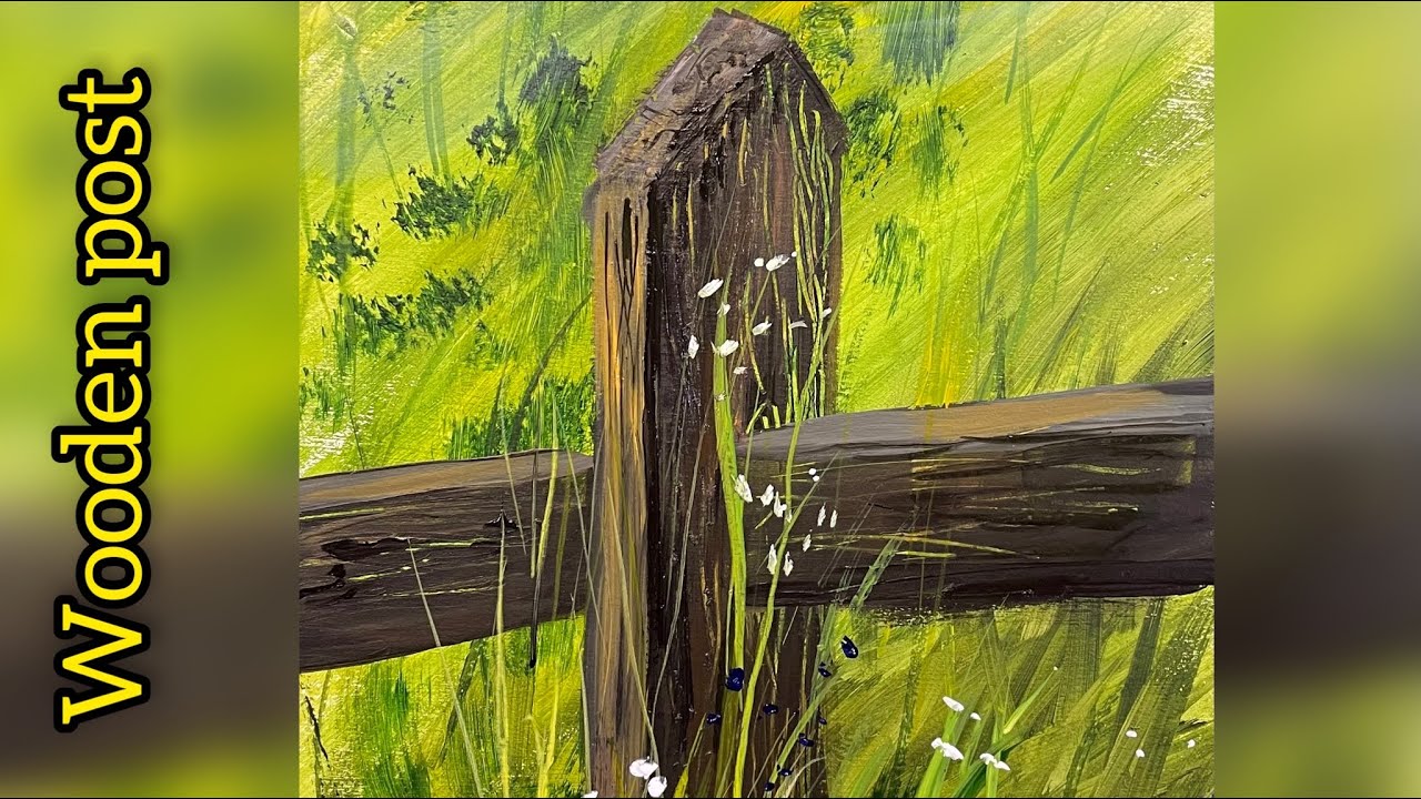 Acrylic painting fence post in woodland