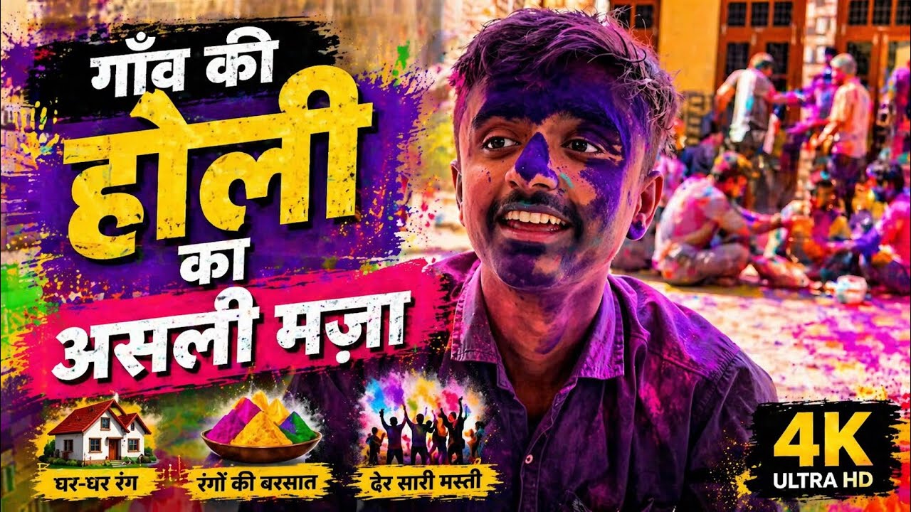 गाँव की होली का असली मज़ा  | घर-घर रंग और ढेर सारी मस्ती | 4K 