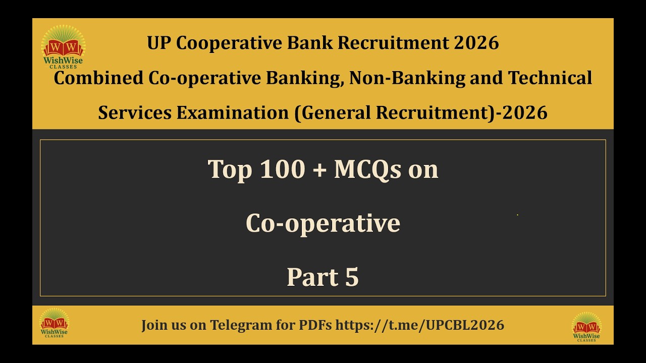 UP Co-operative Bank Exam 2026 | Co-operative | Top 100+ Important MCQs (Part 5)