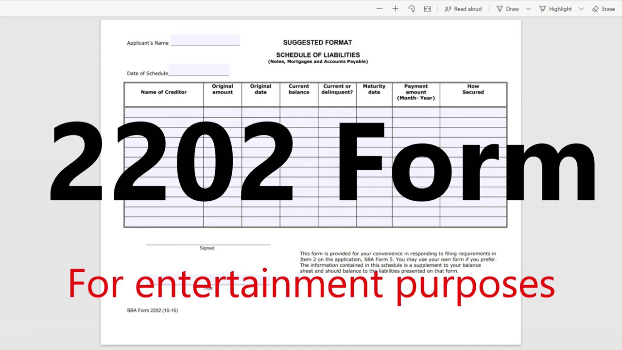How to File 2202 Form SBA Instructions How to Fill out | Schedule of liabilities