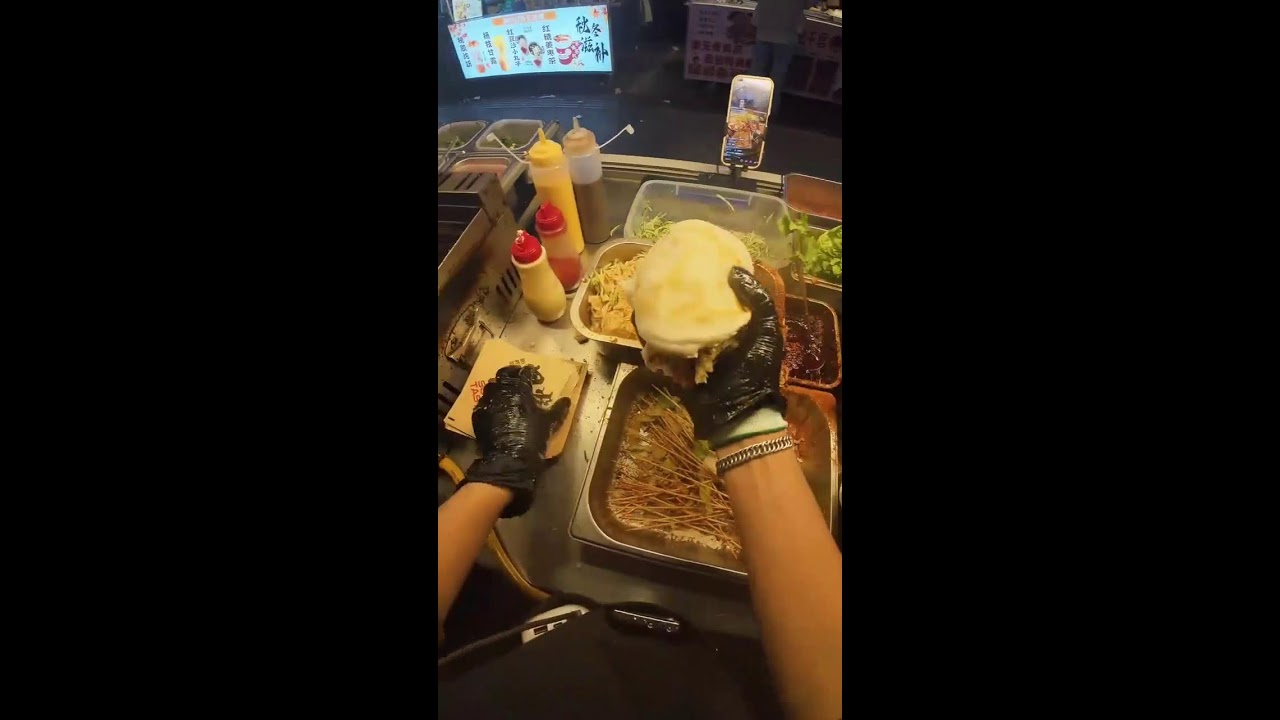 Street Food POV | Real-Time Giant Bun Stuffing with Fried Chicken | Ambient Sounds Only