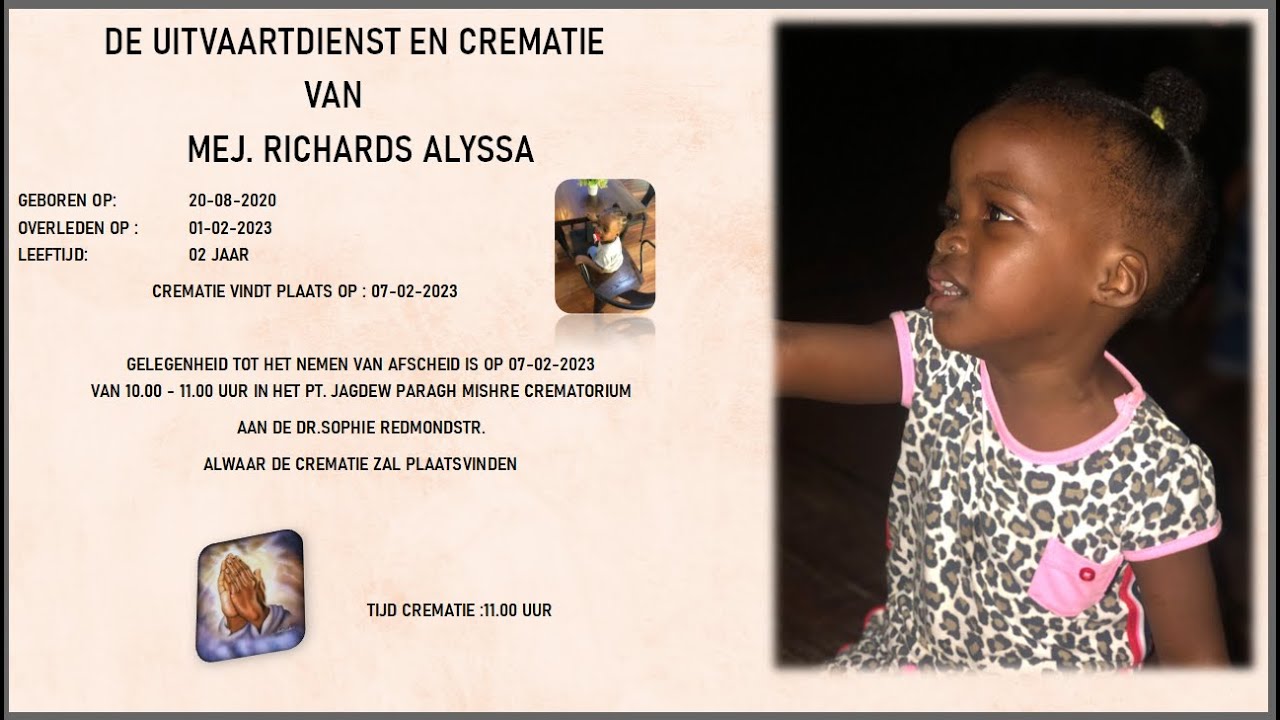 DE UITVAARTDIENST EN CREMATIE  VAN  MEJ. RICHARDS ALYSSA