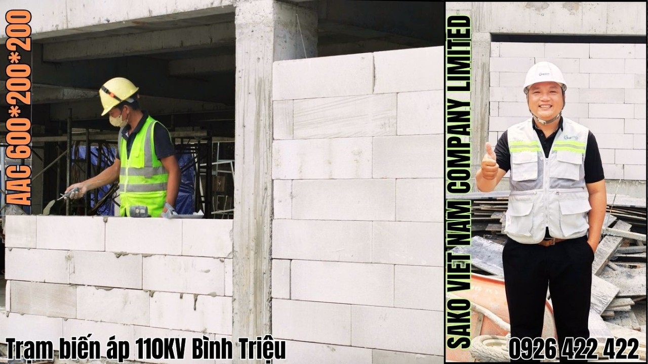 GẠCH AAC 600*200*200mm XÂY TRẠM ĐIỆN BÌNH TRIỆU